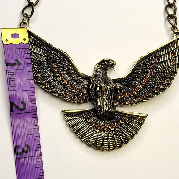 Eagle Pendant Necklace Antique Gold Eagle Statement Pendant Necklace - Picture 9 of 13